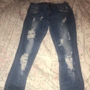 Blue distressed jeans